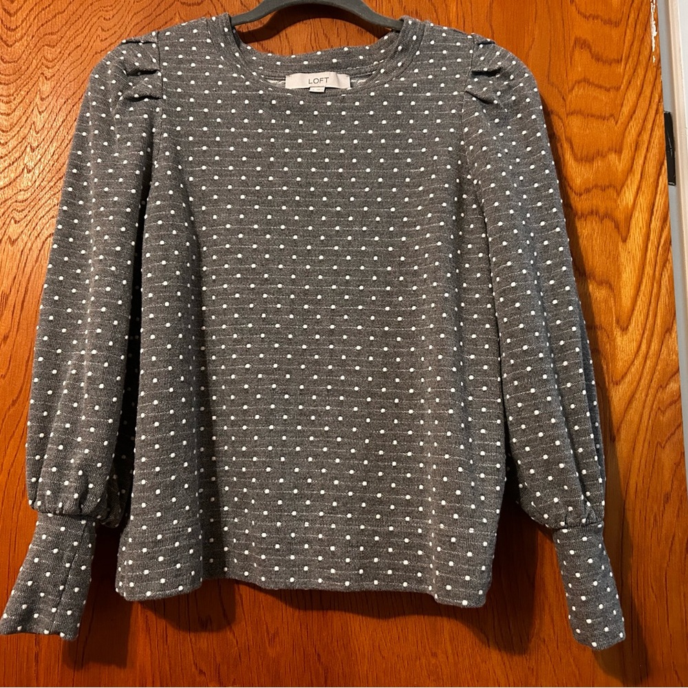 LOFT Gray Polka Dot Sweater